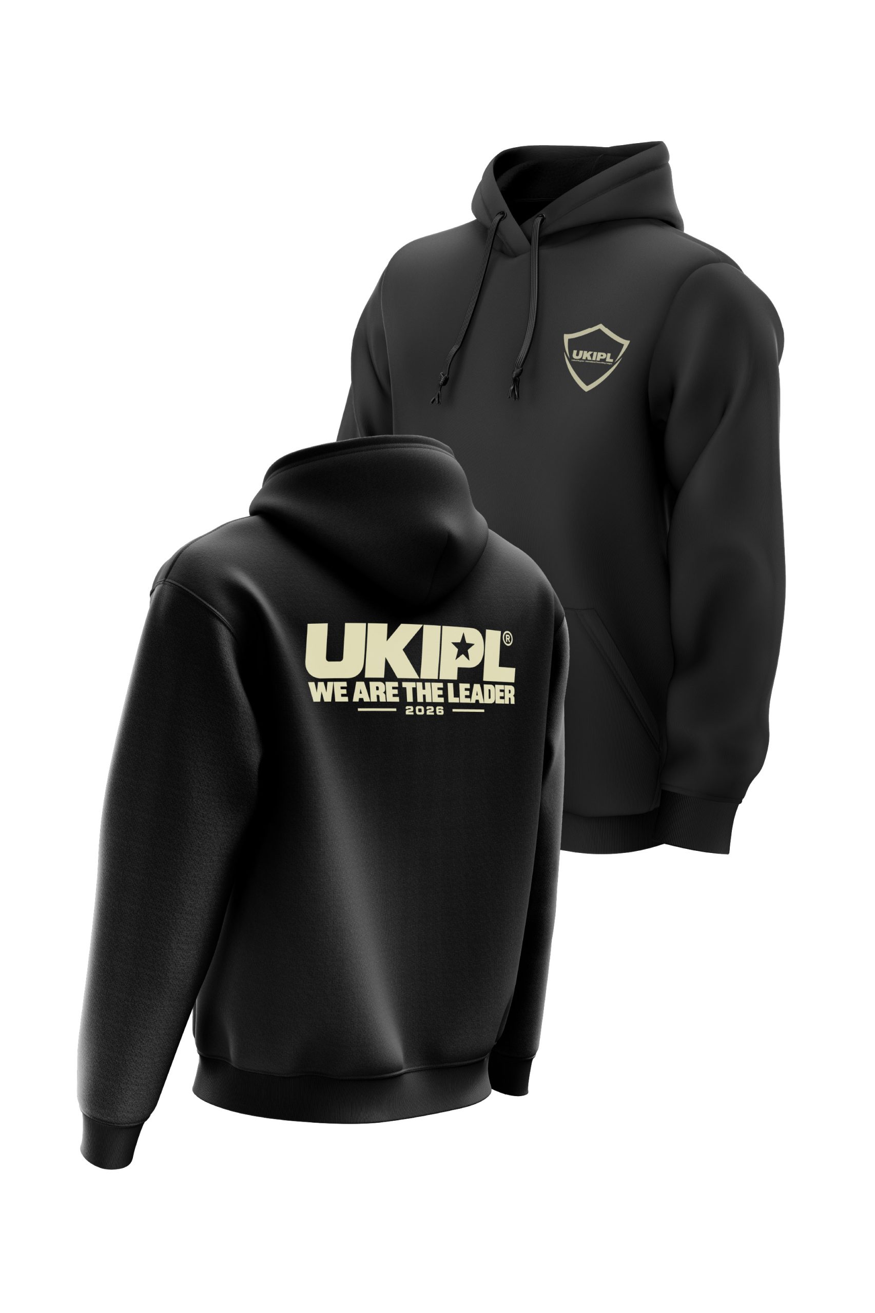 UKIPL All Star Hoodie, black, front and back views