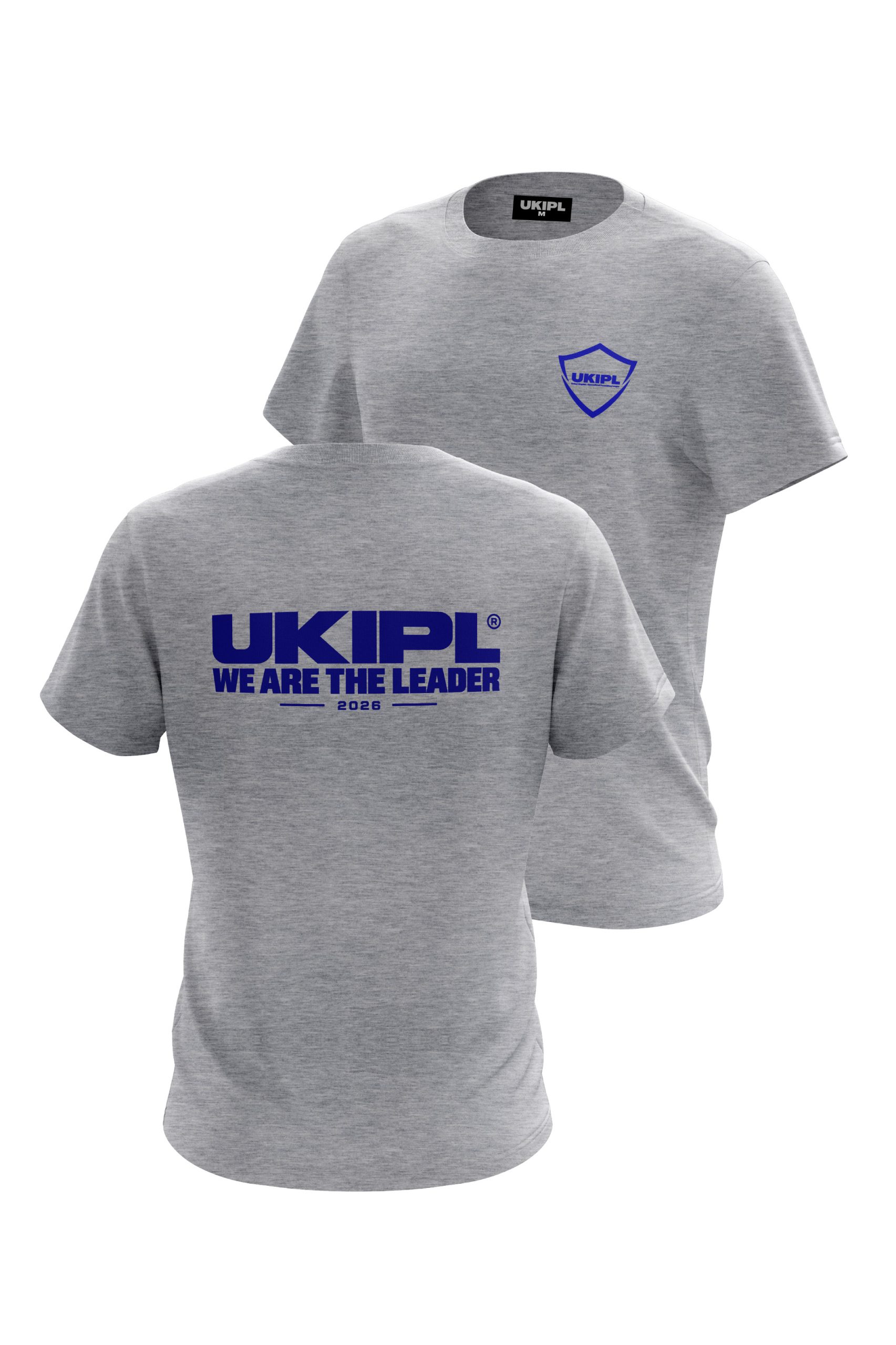 UKIPL Bold Tee, grey, front and back views